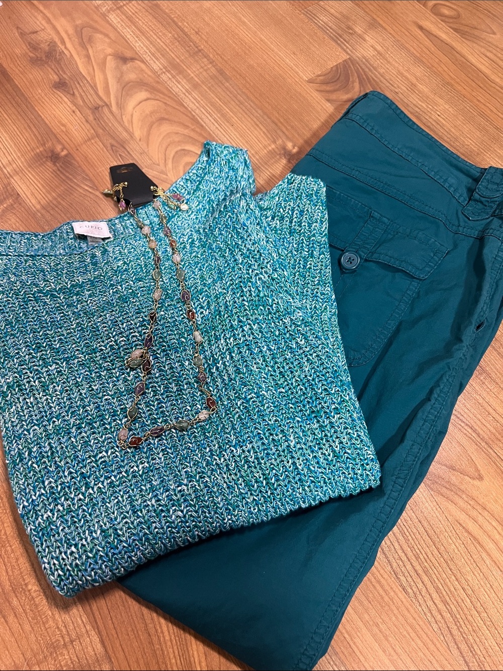 Teal Knit Sweater & Teal Cargo Pants Set